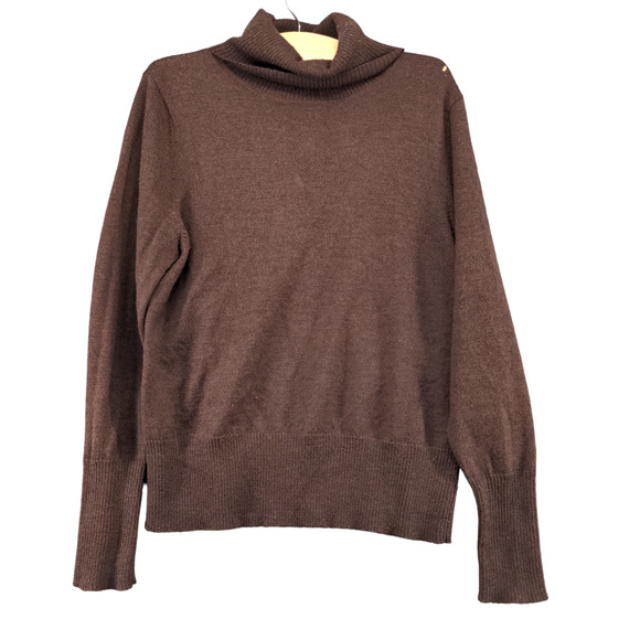 Carole Little Womens Pullover Knit Turtleneck Sweater Brown Large Italian Merino - Picture 1 of 14